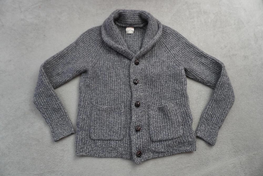 J Crew Rugged Merino Cardigan Sweater Mens Small Gray Shawl Collar Knit Pockets - Picture 9 of 16